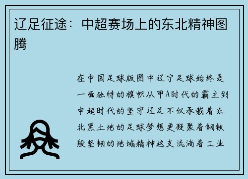 辽足征途：中超赛场上的东北精神图腾