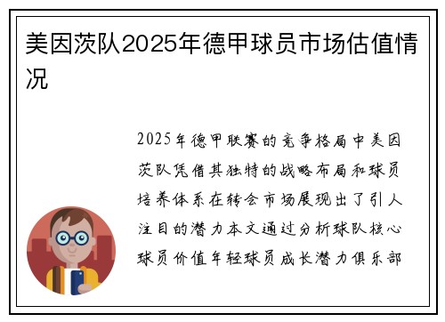 美因茨队2025年德甲球员市场估值情况
